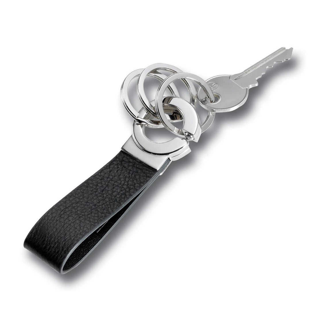 Troika Key-Click, Leather Valet Keychain with Three Rings, Black. Troika Item KR8-02/LE