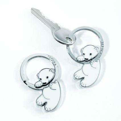 Troika Polar Bear Key Ring by itself and with key attached, KR803/WH