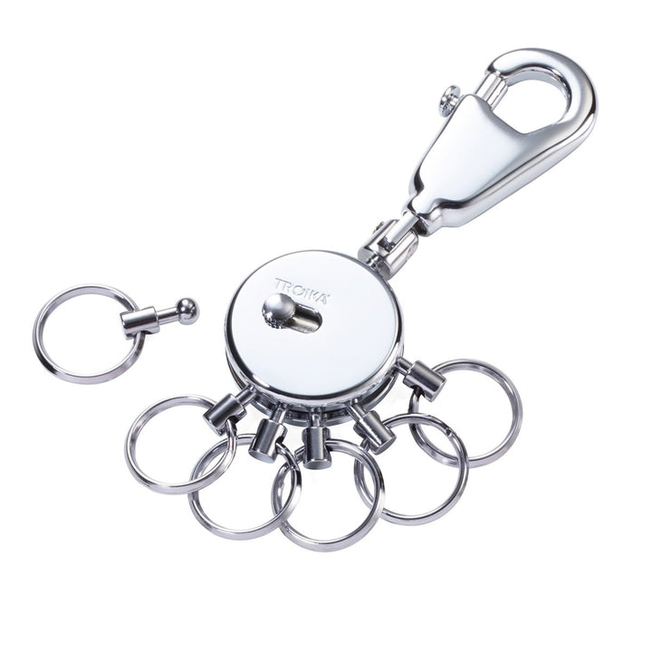 Troika Multi-Ring Patent Keyring in Shiny Chrome Item KYR60/CH Showing Front with One Ring Removed