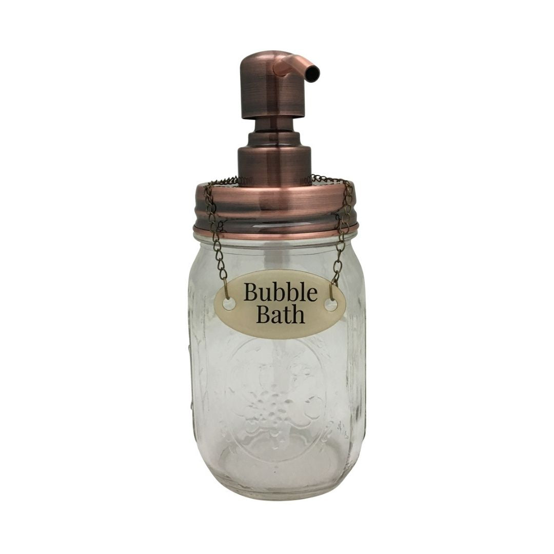 Duke Baron Vintage Style Mason Jar Bubble Bath Dispenser with Antique Finish and Brass Tag Bubble Bath