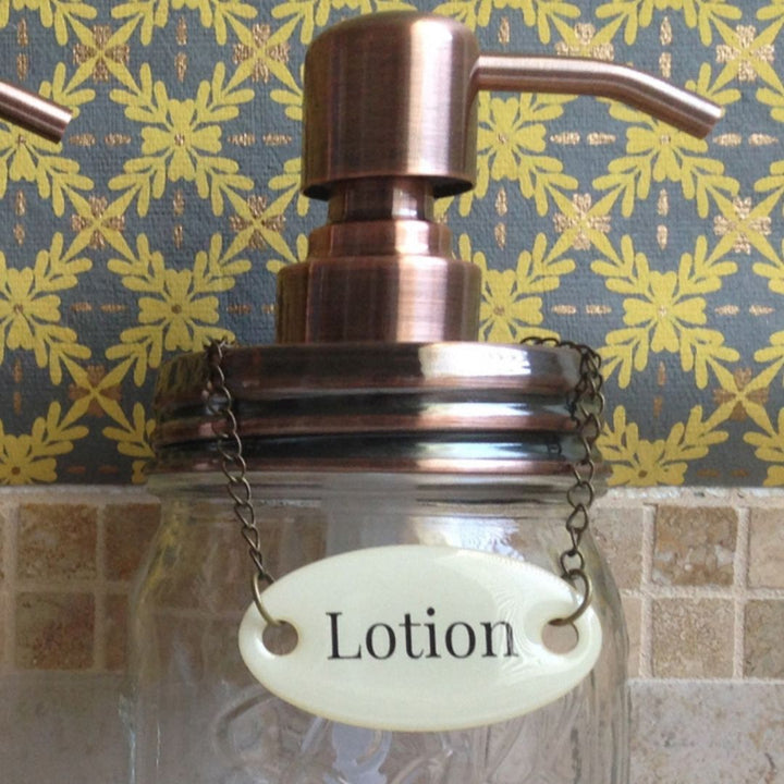 Duke Baron Vintage Style Mason Jar Lotion Dispenser with Antique Finish and Brass Tag Lotion