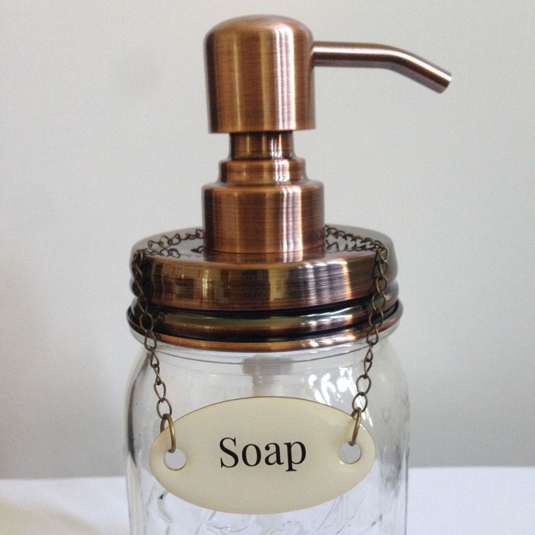 Duke Baron Vintage Style Mason Jar Soap Dispenser with Antique Finish and Brass Tag Soap