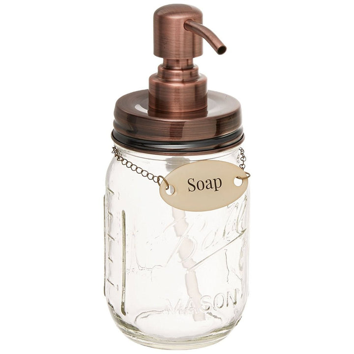 Duke Baron Vintage Style Mason Jar Soap Dispenser with Antique Finish and Brass Tag Soap