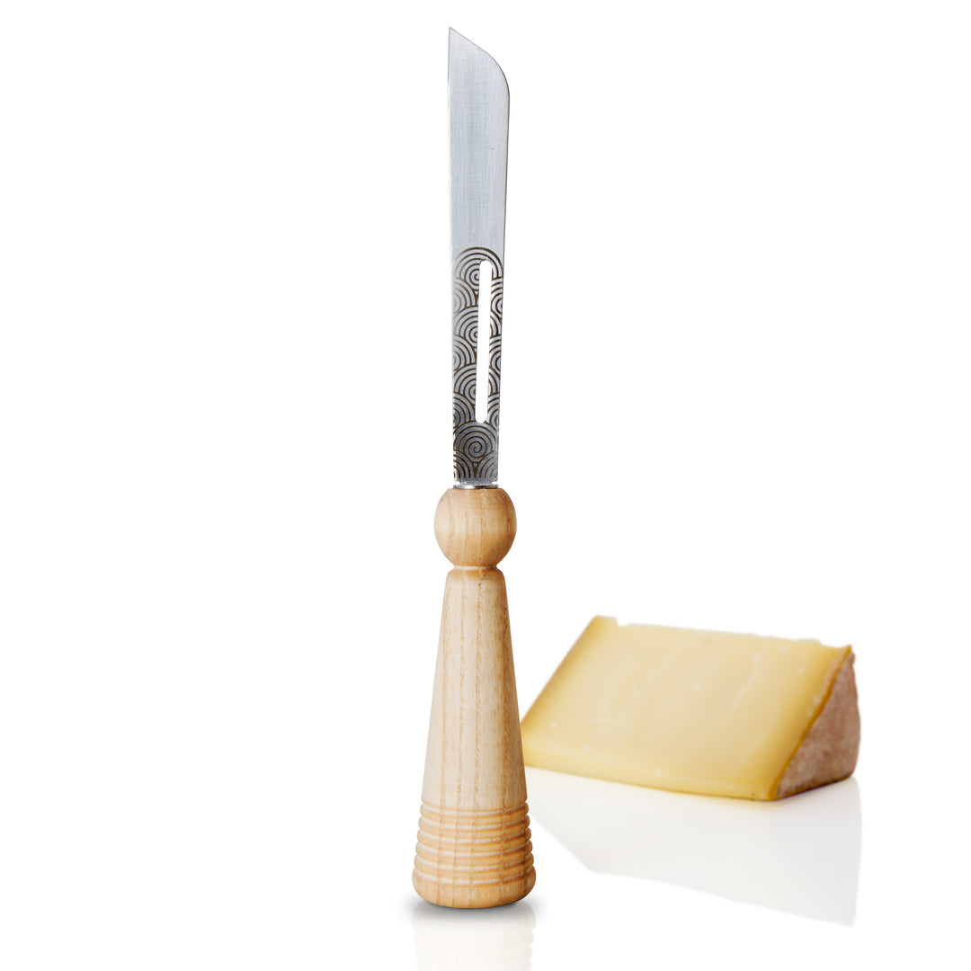 lib editeur d'idees YANA cheese knife made in France. Shown with natural wood handle