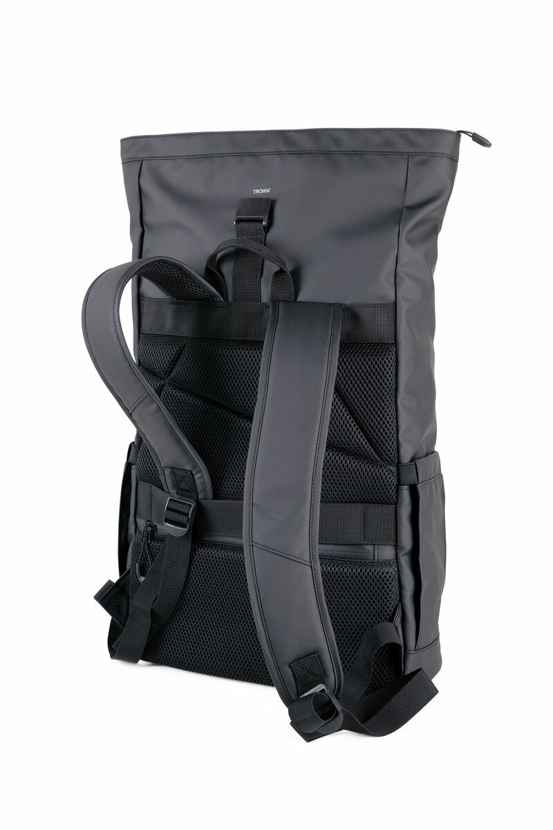 Troika BLACK Roll Top Laptop Backpack with Metal Buckle Closure