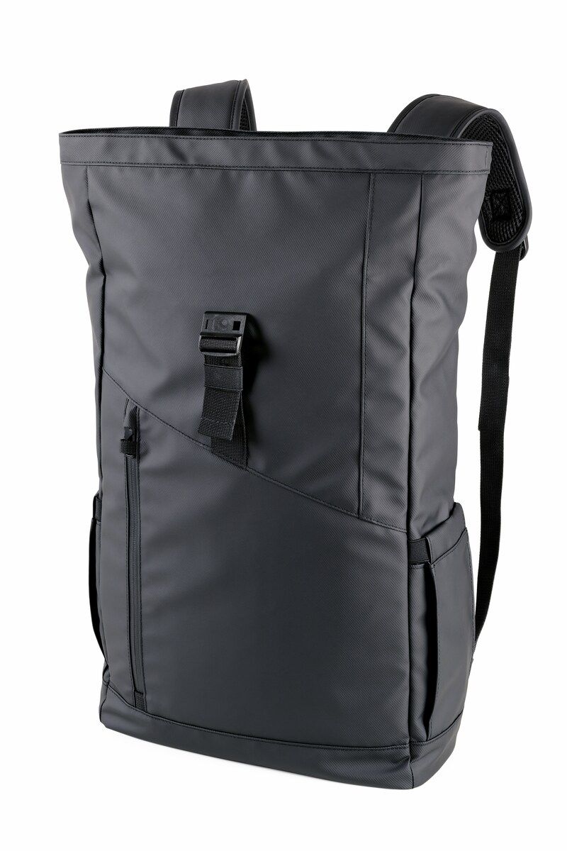 Troika BLACK Roll Top Laptop Backpack with Metal Buckle Closure