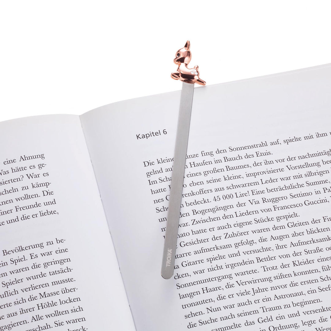 Troika Rose Gold Fawn Bookmark Item BKM26/RG On Book