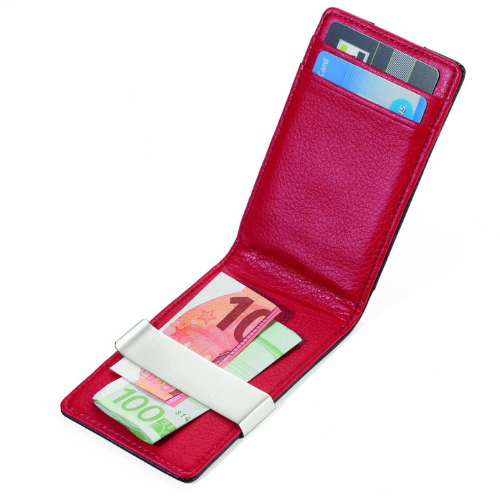 Troika Wallet CardSaver® with RIFD Protection Red Pepper, Black outside Red inside showing inside card slots and money clip