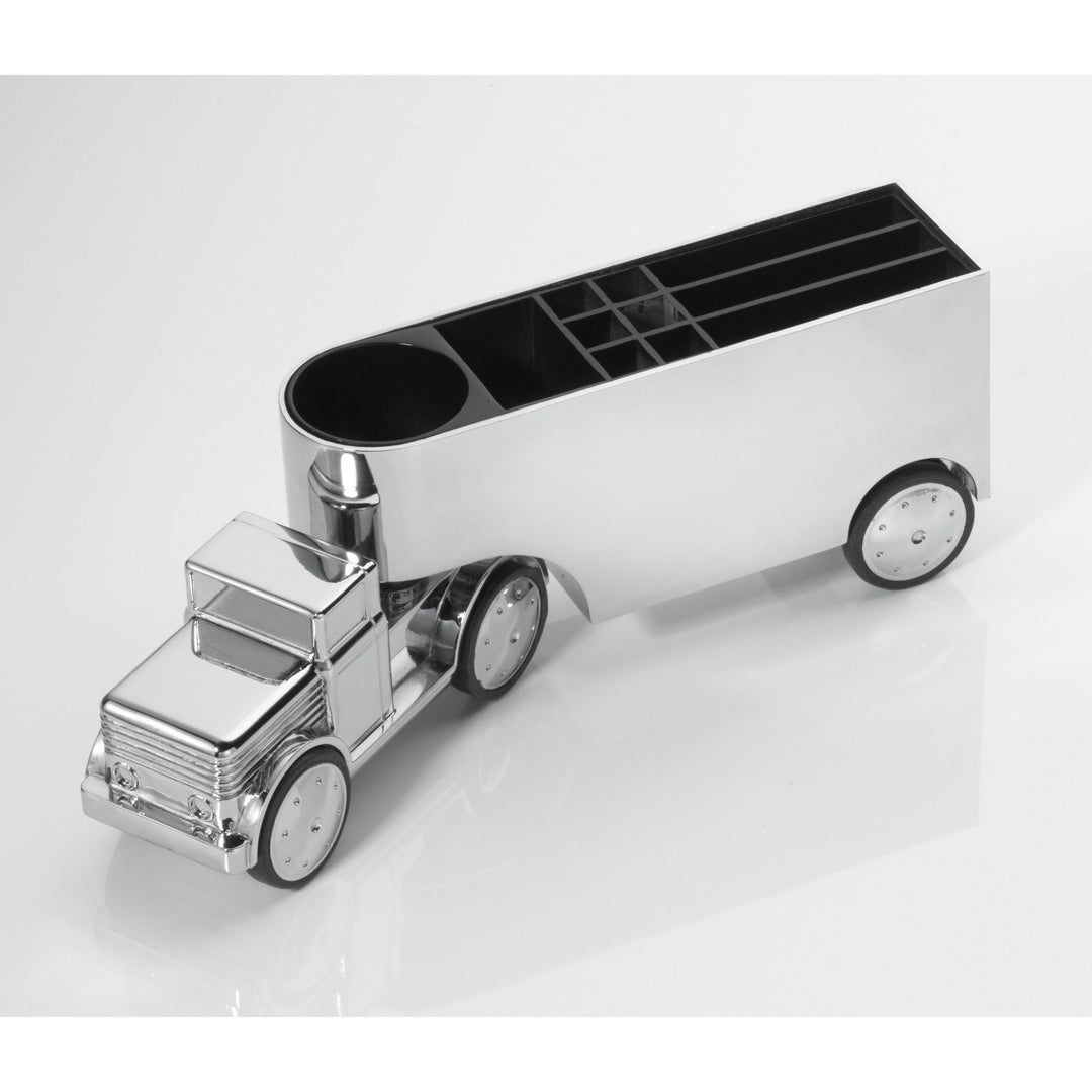 Troika Steel and Chrome Semi-Truck Desk Organizer with Pull-back Engine