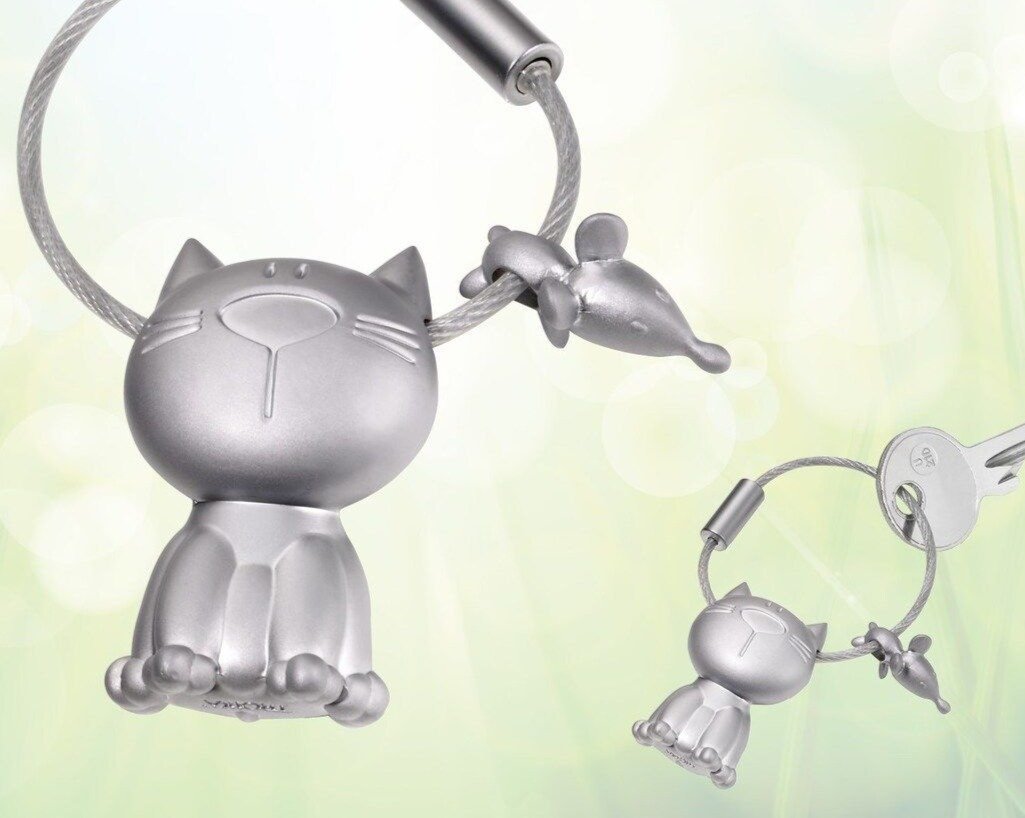 Troika Cat & Mouse CharmKeychain Matt Silver