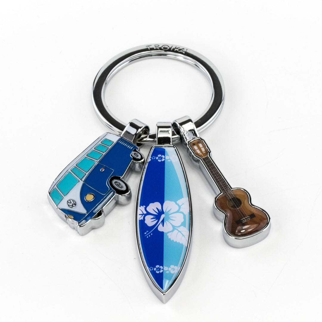 Troika Surfmate T1, Keychain with VW T1 Van, Surfboard and Guitar Charms