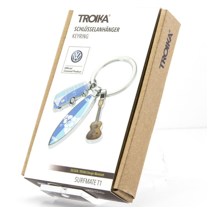 Troika Surfmate T1, Keychain with VW T1 Van, Surfboard and Guitar Charms