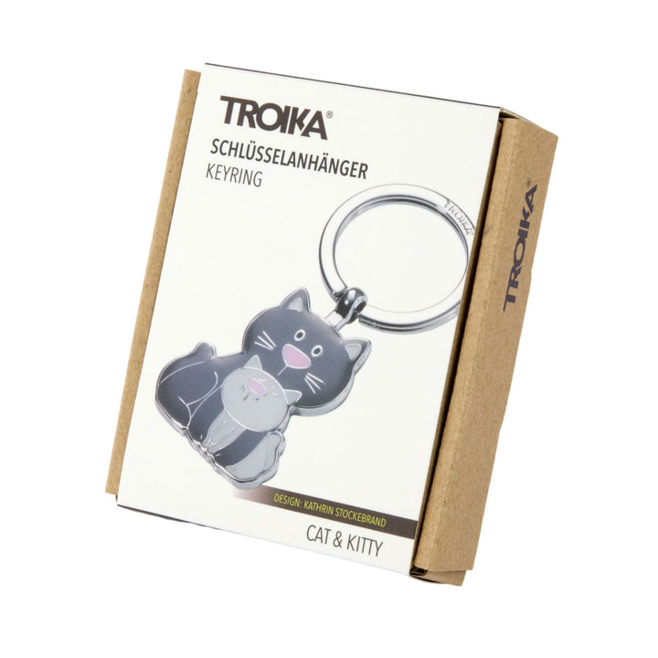 Troika Cat with Kitten Enameled Charm Keychain