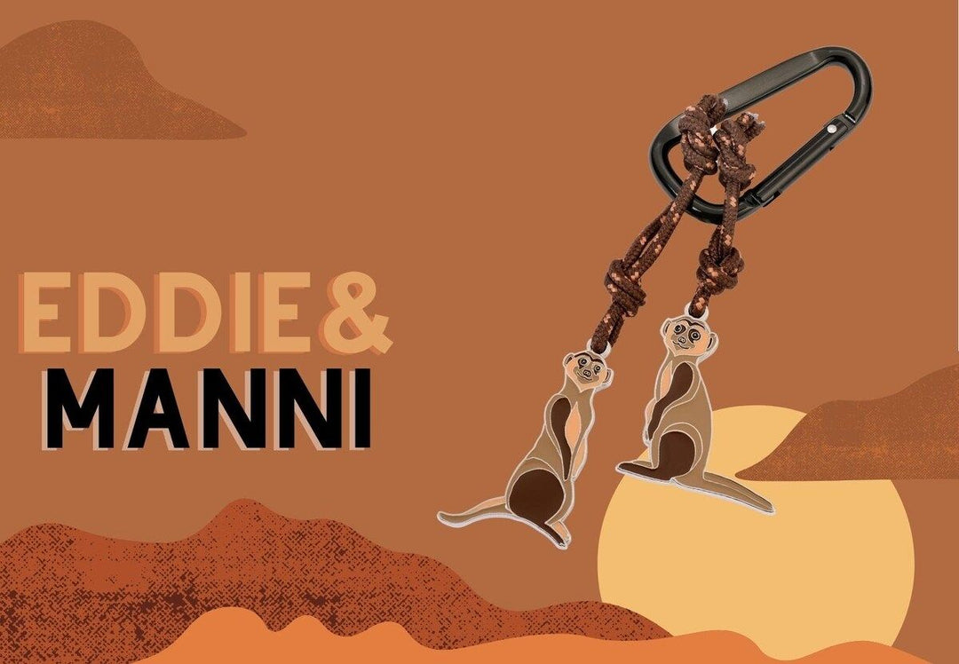 Troika Eddie and Manni Carabiner Clip Keychain with Meerkat Charms