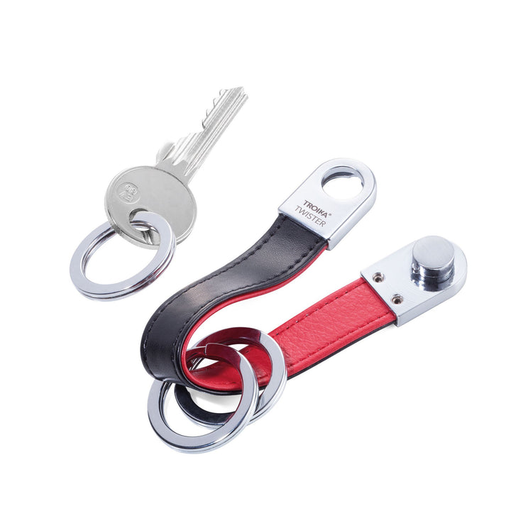 Troika Twister Round Red Black Twist-Lock Valet Keyring Item KRG742/LE Shown Open