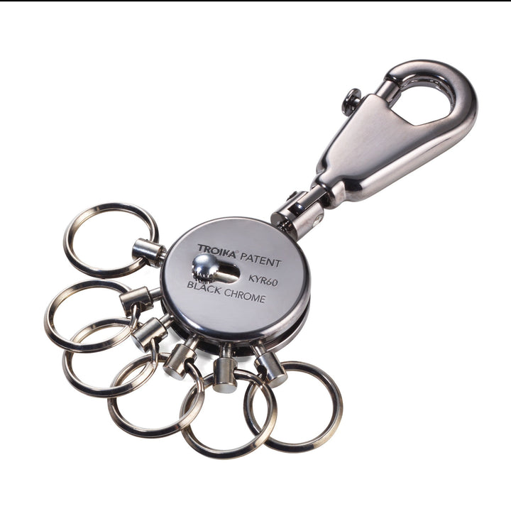 Troika Multi-Ring Patent Keyring in Black Chrome Gun Metal Finish Item KYR60/GM Showing Front 