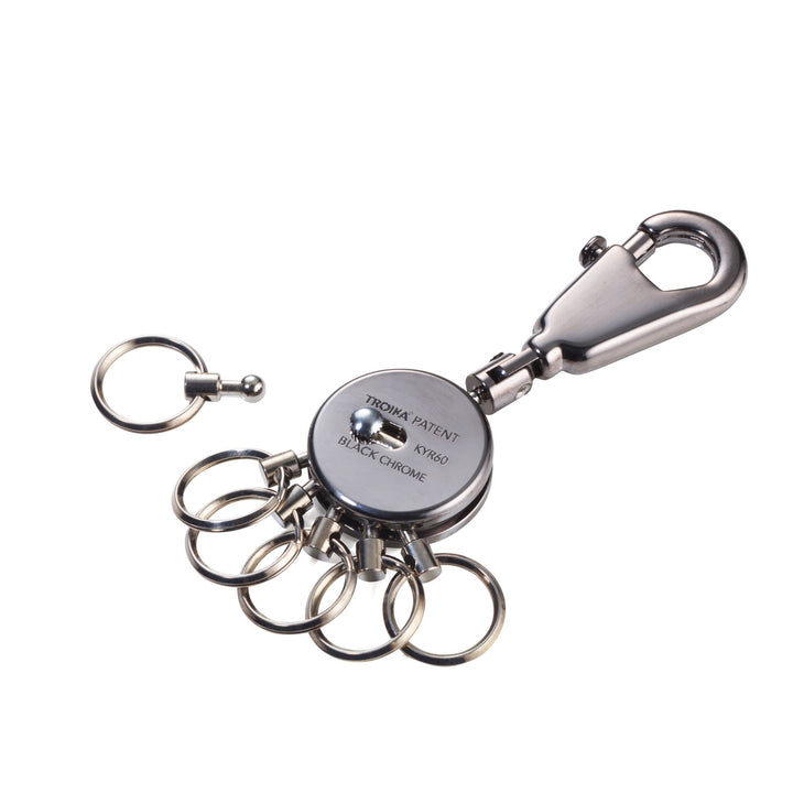 Troika Multi-Ring Patent Keyring in Black Chrome Gun Metal Finish Item KYR60/GM Showing Slide Button with One Ring Removed