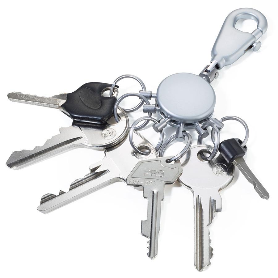 Troika Multi-Ring Patent Keyring in Mat Chrome Item KYR60/MC Showing keys attached