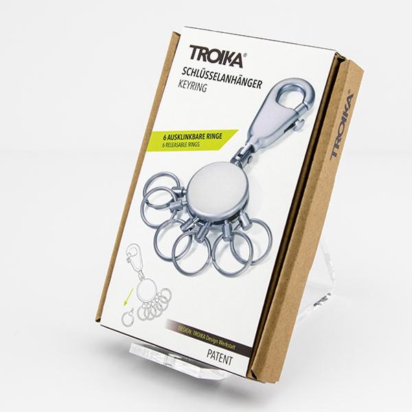 Troika Multi-Ring Patent Keyring in Mat Chrome Item KYR60/MC Showing Packaging