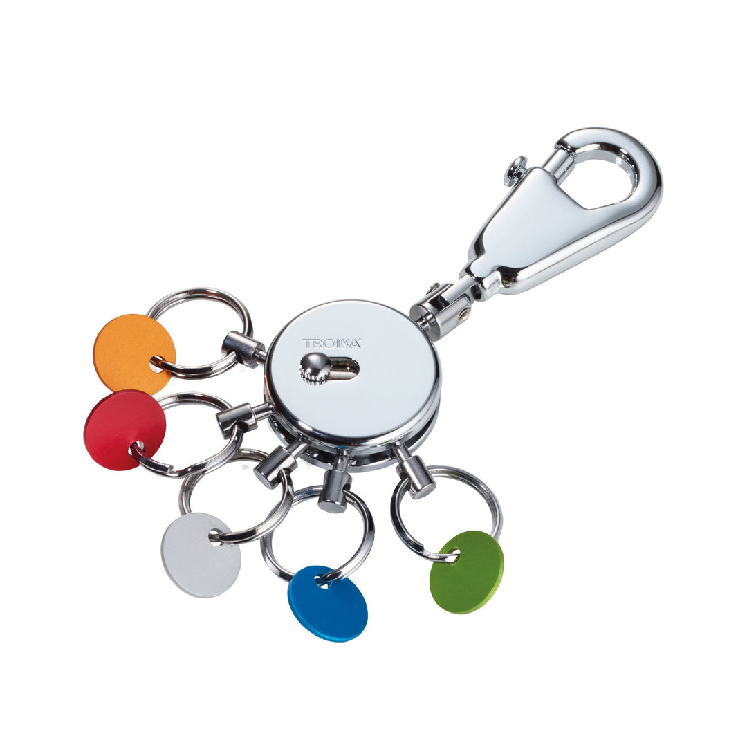 Troika Patent Quick Release Keyring with Color Aluminum Tabs. Shiny Chrome Finish Item KYR61/CH