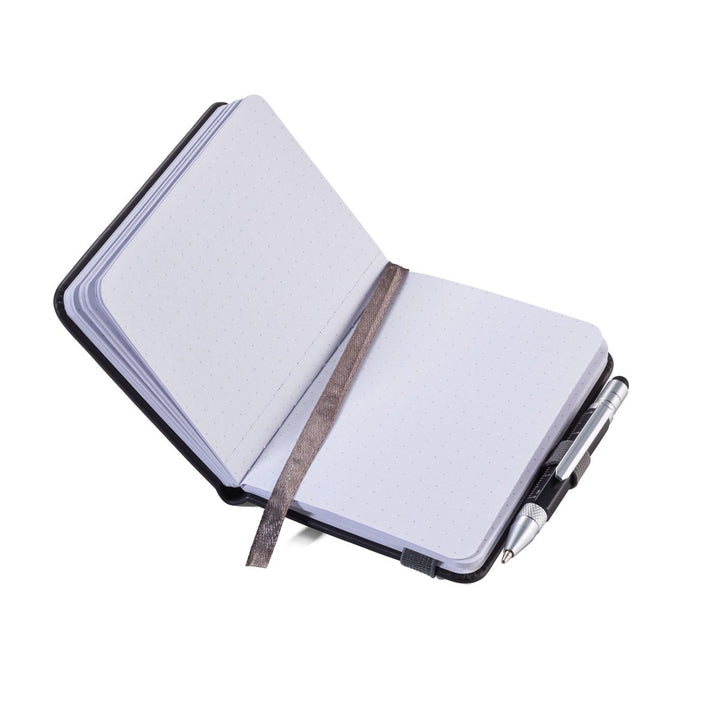 Troika Construction Lilipad and Liliput A7 Mini 3 x 4 Inch Notebook with Mini Pen Showing Dot Grid Paper and Ribbon Marker