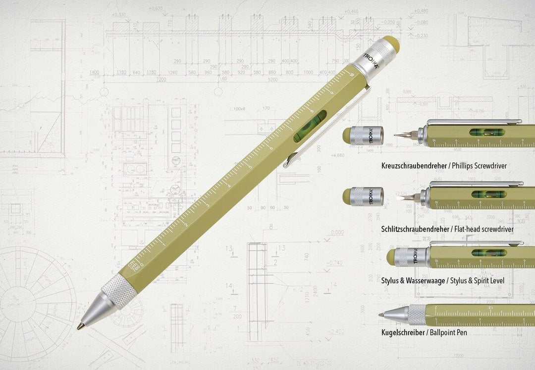 Troika Construction Pen PIP20, Multi-tool Ballpoint Pen Olive Oil Green