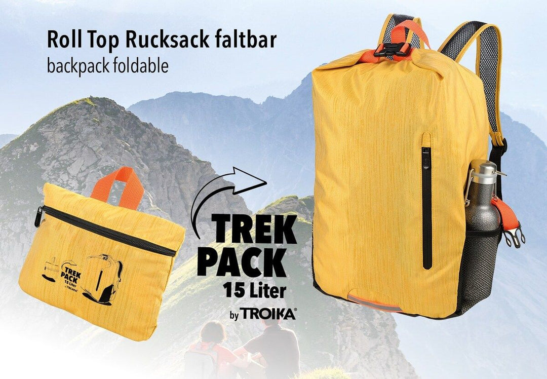 Troika TREKPAK Foldable Lightweight Roll Top Backpack Available in Two Colors