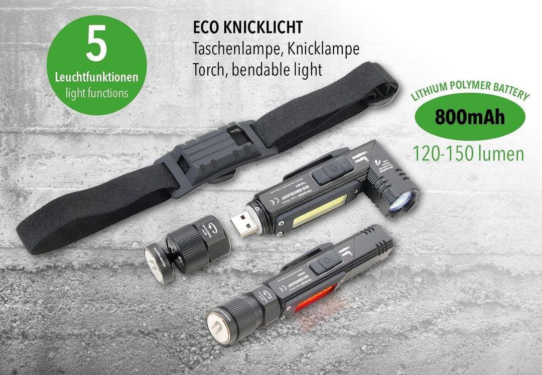 Troika ECO KNICKLICHT, Rechargeable Splash proof LED Light with COB LED Side Light Black Finish