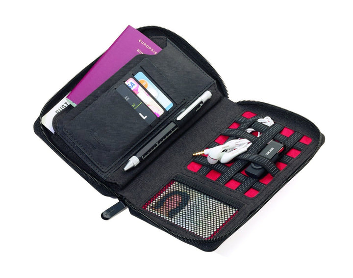 Troika CargoSafe Travel Case With RFID Protection's inner compartments with travel documents and accessories, TRV90/DG
