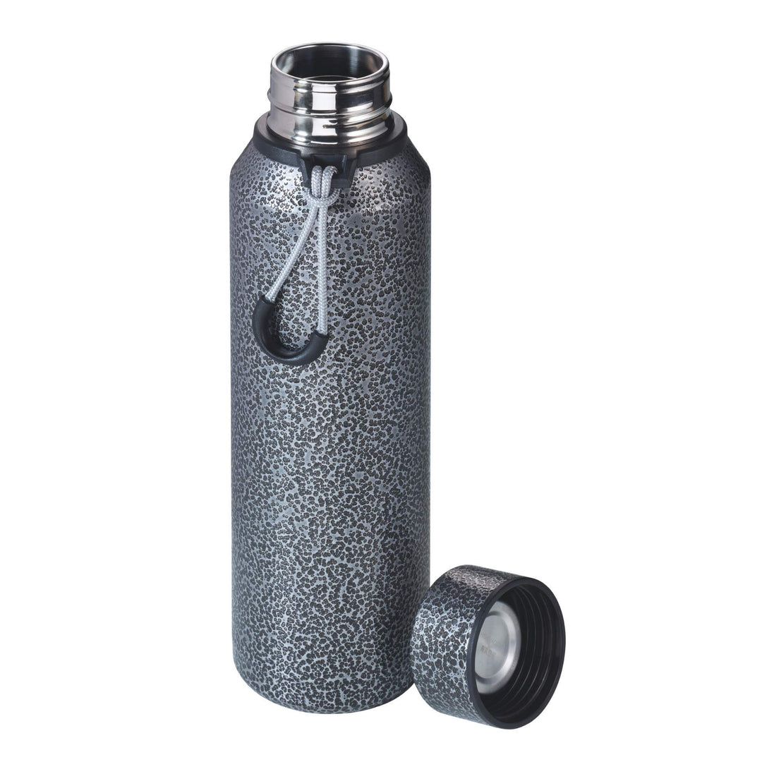 Troika VAC23/TI Geysir Hot Cold Water 24 Oz. Bottle with rough-hammered design. With cap off.